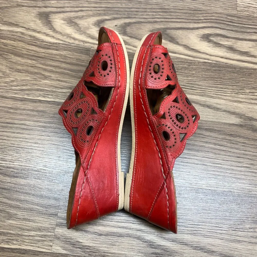 Spring Step Leather Wedge Sandals Labarnas‎ Red Size 41 US 10